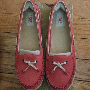 UGG CHIVON NUBUCK SLIP-ON MOCCASINS FLAT